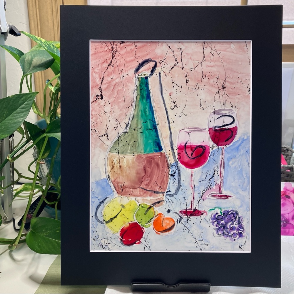 Abstract Wine Bar Art Watercolor Painting